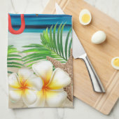 ビーチライフウィズピンクフラミンゴス キッチンタオル (四つ折り)