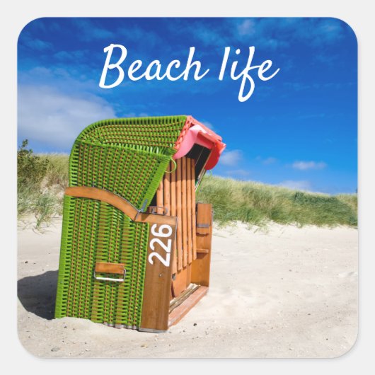ビーチライフグリーンビーチ椅子の写真と文字 スクエアシール (正面)