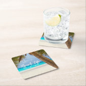 ビーチライフコースターパームツリーズ&ターコイズウォーター スクエアペーパーコースター (インサイチュ)