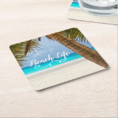 ビーチライフコースターパームツリーズ&ターコイズウォーター スクエアペーパーコースター (アングル)
