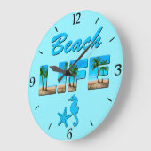 ビーチライフワードアート（砂とヤシの木） ラージ壁時計 (傾斜)