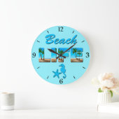 ビーチライフワードアート（砂とヤシの木） ラージ壁時計 (ホーム)