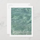 ビーチライフ引用文波浪海澄んティール(緑がかった色)水 シーズンポストカード (正面/裏面)