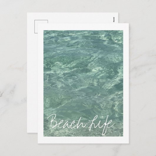 ビーチライフ引用文波浪海澄んティール（緑がかった色）水 シーズンポストカード (正面/裏面)