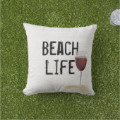 ビーチライフ文字オンホワイトウォッシュウッド アウトドアクッション (芝生)