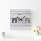 ビーチライフ、ビーチサンダルオンボードウォーク スクエア壁時計 (ホーム)