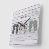 ビーチライフ、ビーチサンダルオンボードウォーク スクエア壁時計 (傾斜)