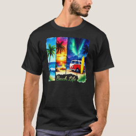 ビーチライフ レトロ サーフバン 日没 トロピカルビブラ Tシャツ