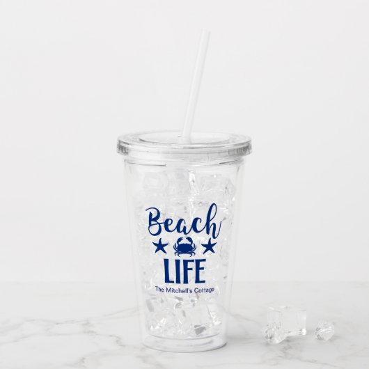 ビーチライフ 引用 ナチカル 海岸 夏 ブルー アクリルタンブラー (アイス裏面)