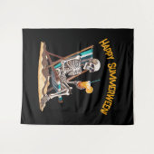 ビーチラウンジのスケルトンハロウィーン写真の背景 タペストリー (正面(横))