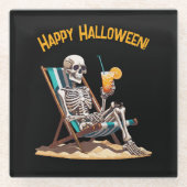 ビーチラウンジスケルトンハロウィーン ガラスコースター (正面)
