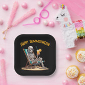 ビーチラウンジスケルトンハロウィーン ペーパープレート (パーティー)