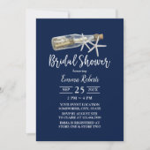 ビーチラブメッセージボトルネイビーブルーブライダルシャワー 招待状 (正面)