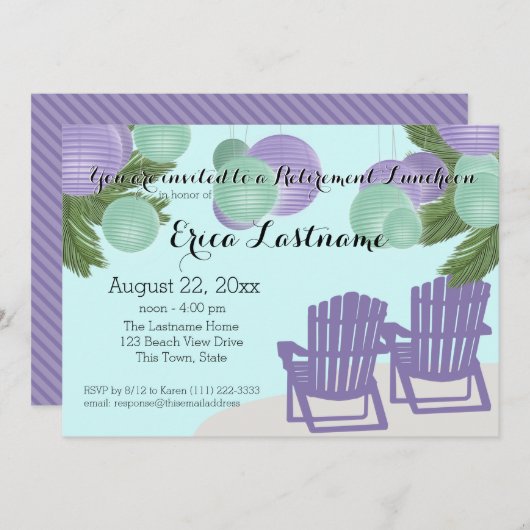 ビーチランタンとアディロンドバックチェアリタイアメント 招待状 (正面/裏面)