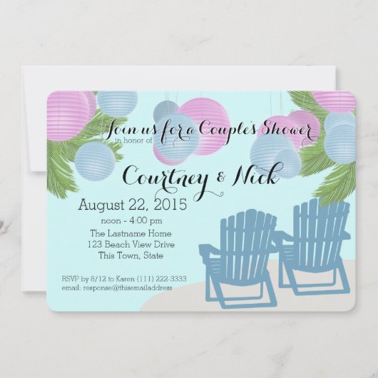 ビーチランタンカップルのシャワー 招待状 (正面)