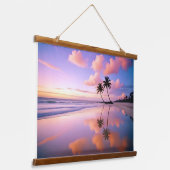 ビーチランドスケープトロピカルサンセットデュスクトランクルカム 吊り下げ型タペストリー (傾斜あり)
