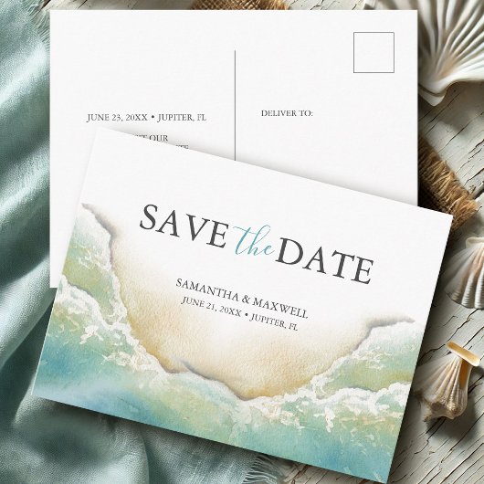 ビーチリゾートウェディングの結婚式予告 ポストカード