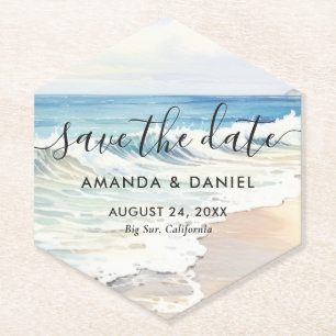 ビーチリゾートウェディングのSave The Date ペーパーコースター