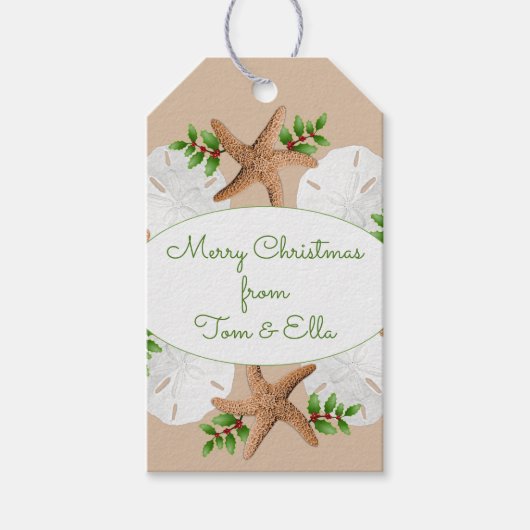 ビーチリースサンドドルクリスマスタイオンギフトラベル ギフトタグ (正面)
