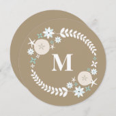 ビーチリースサンドドルラウンドモノグラム結婚ズ 招待状 (正面/裏面)