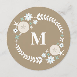 ビーチリースサンドドルラウンドモノグラム結婚ズ 招待状