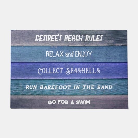 ビーチルー素朴ルブルーティール(緑がかった色)グレイ航海のウッド ドアマット (正面)