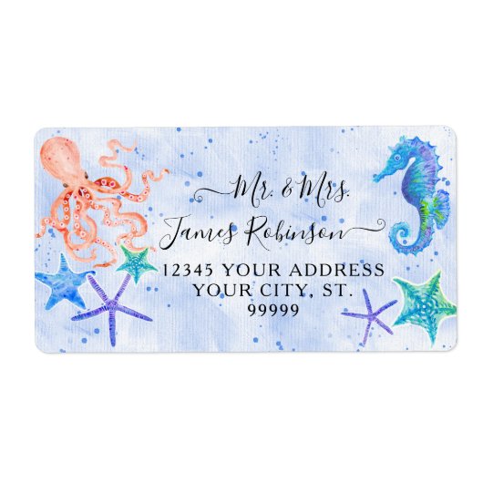 ビーチレッドタコシーホースヒトデ赤ちゃんシャワー ラベル (正面)