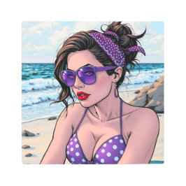 ビーチレディーインシェーズ，ビキニとバンダナ メタルプリント