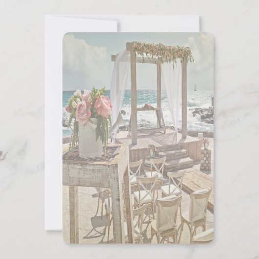 ビーチレトロ結婚のフローラアーチRSVP 招待状 (裏面)