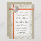 ビーチロマンスバーラップアンドレース結婚ズコーラル 招待状 (正面/裏面)