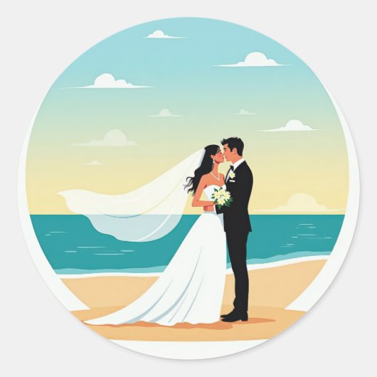 ビーチロマ結婚ンスのステッカー ラウンドシール (正面)