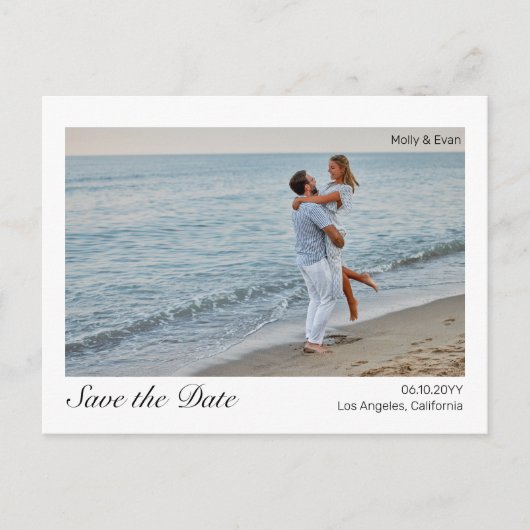 ビーチロマ縁どンス写真結婚式の日付を保存 ポストカード (正面)