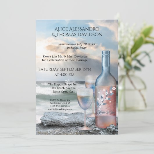 ビーチワインポストまたはアフター結婚式招待状 招待状 (スタンド正面)