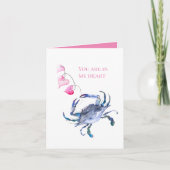 ビーチヴァレンティーンズデイカードブルーカニとハート カード (正面)