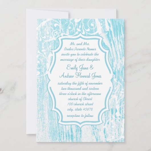 ビーチヴィンテージアクアオールドバーンウッドスワール結婚ズ 招待状 (正面)