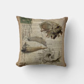 ビーチー辞書プリントモダンヴィンテージ貝殻 クッション (正面)