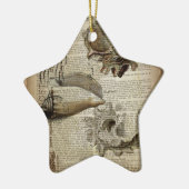 ビーチー辞書プリントモダンヴィンテージ貝殻 セラミックオーナメント (左)