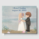ビーチ上の可愛い結婚式のカップル ゲストブック (正面)