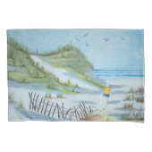 ビーチ上の子どもの水彩画 枕カバー (正面左)
