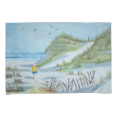 ビーチ上の子どもの水彩画 枕カバー (正面右)