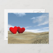 ビーチ上の2つのハート- 3D 描写 ポストカード (正面/裏面)