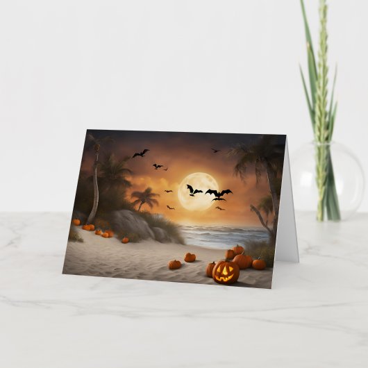 ビーチ不気味でのハロウィーン – Greeting Card 箔グリーティングカード (正面)