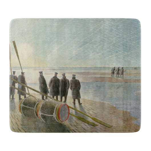 ビーチ中の男（干潮時の危険な仕事） カッティングボード (正面)