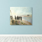 ビーチ中の男（干潮時の危険な仕事） キャンバスプリント (インサイチュ (ウッドフロア))