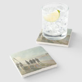 ビーチ中の男（干潮時の危険な仕事） ストーンコースター (横)