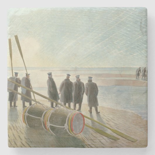 ビーチ中の男（干潮時の危険な仕事） ストーンコースター (正面)