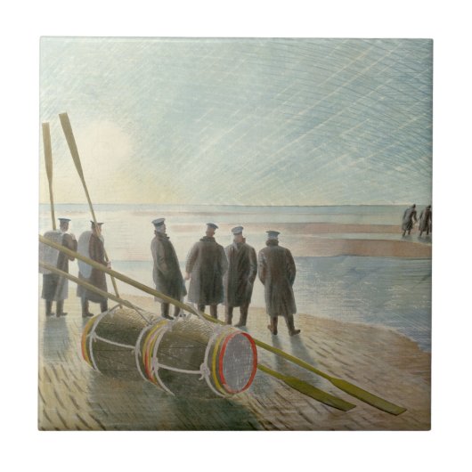 ビーチ中の男（干潮時の危険な仕事） タイル (正面)