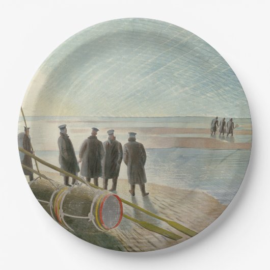 ビーチ中の男（干潮時の危険な仕事） ペーパープレート (正面)