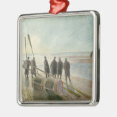 ビーチ中の男（干潮時の危険な仕事） メタルオーナメント (左)