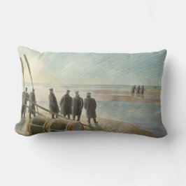ビーチ中の男（干潮時の危険な仕事） ランバークッション